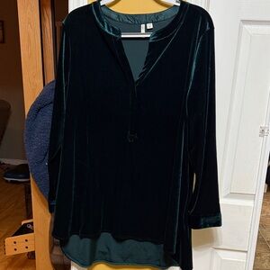 Cato Dark Green Velvet Blouse
